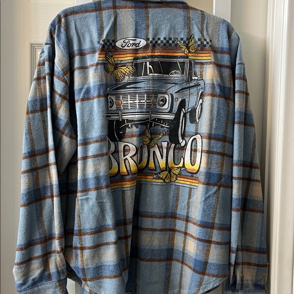 Ford Bronco Blue and Tan Plaid Button-Up flannel Shirt new with tags. - Picture 3 of 3